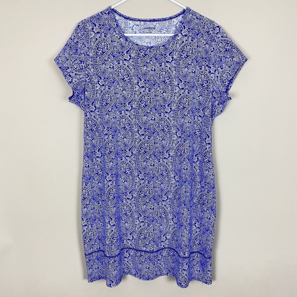 Lands' End Dress Womens Size XL 18 Blue Paisley Nylon Short‎ Sleeve Summer Beach